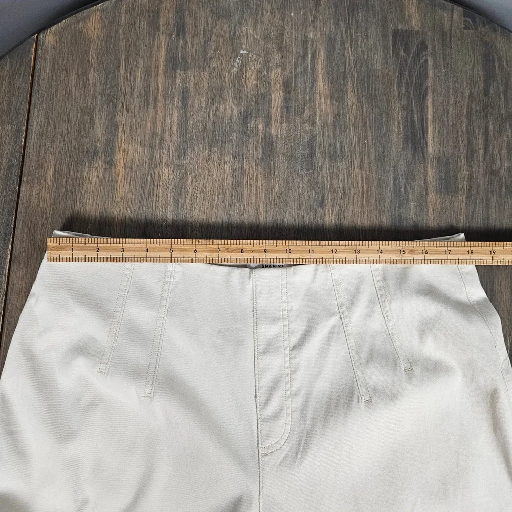 SPANX Womens 1X Pants Pull On Stretch Twill High Rise Cropped Wide Leg Cream